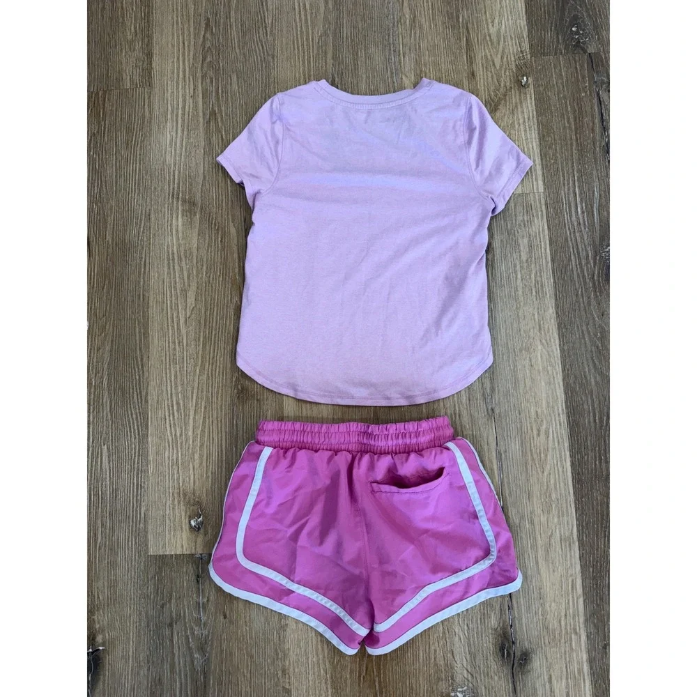 Champion Gorpcore Activewear Set Girls 5/6 Pink Logo Tee Dolphin Shorts